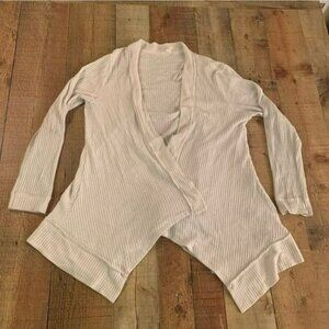 Lazy Sundays womens size L white waffle knit asymmetrical open front cardigan